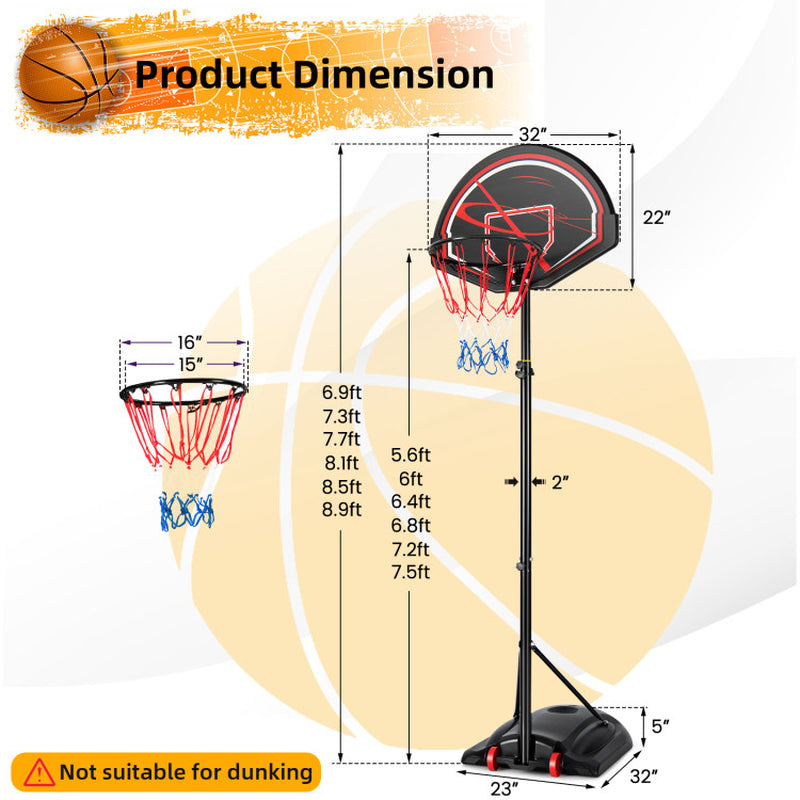 Portable Basketball Hoop Stand with Wheels and 2 Nets