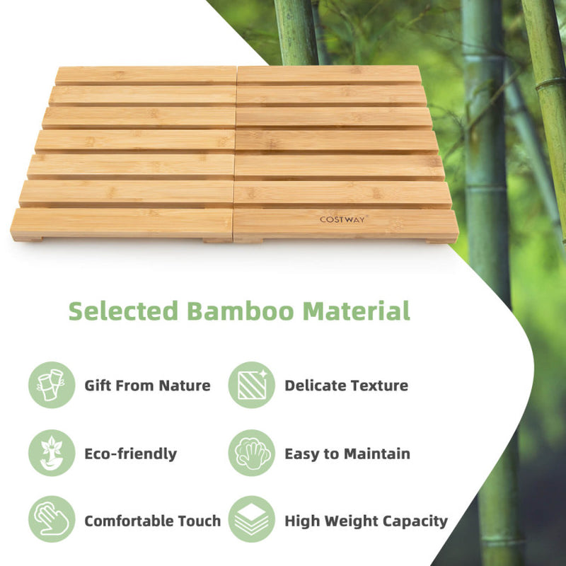 Natural Bamboo Bath Mat with Non-Slip Pads and Slatted Design