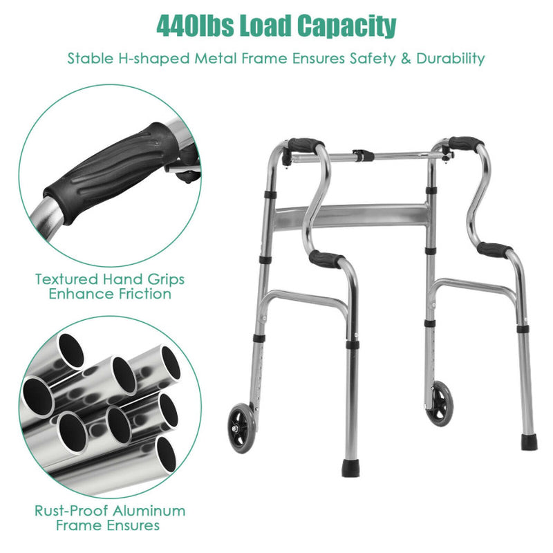 Gray Aluminum Heavy-Duty Folding Stand-Assist Walker with Wheels