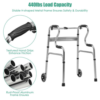 Blue Aluminum Heavy-Duty Folding Stand-Assist Walker with Wheels