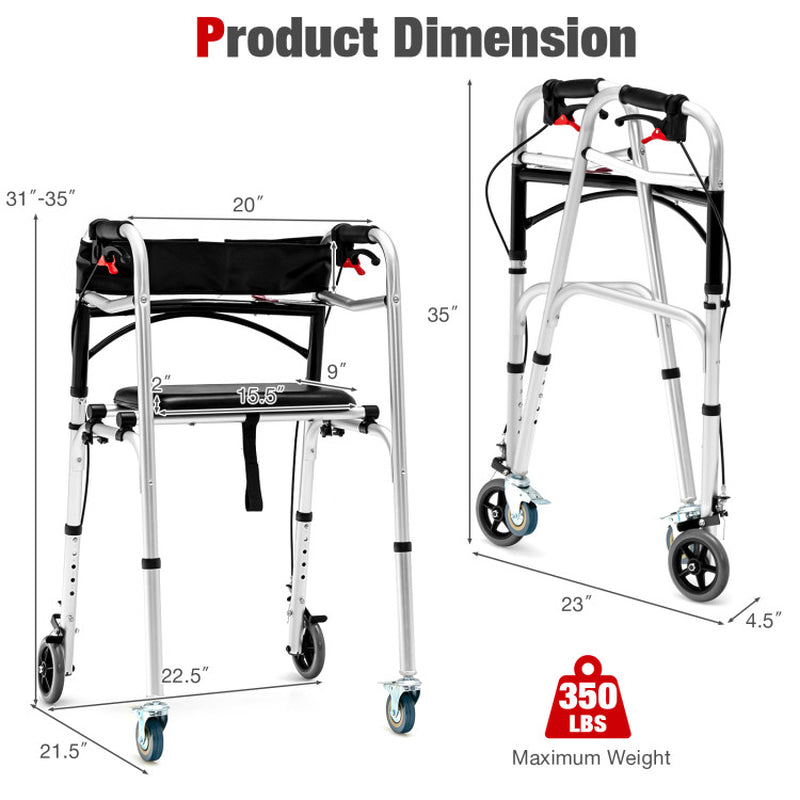 Aluminum Walker with Height Adjustment, Rolling Wheels, and Brakes