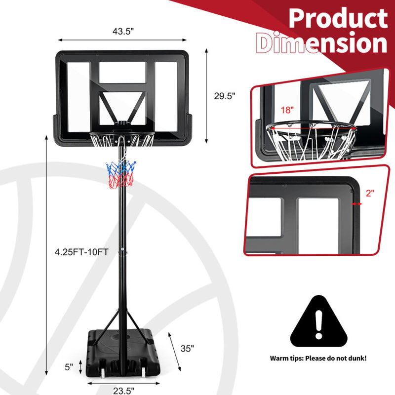 Adjustable Portable Basketball Hoop Stand with Shatterproof Backboard Wheels