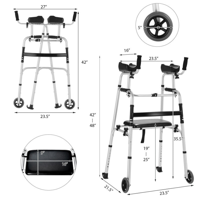 Rolling Walker with Adjustable Height, Seat, and Armrest Pad