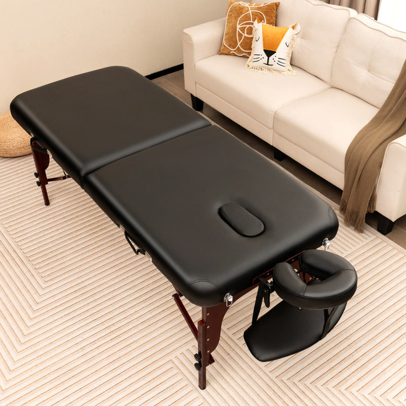 Height-Adjustable Folding Massage Table with Beech Wood Frame in Black Color