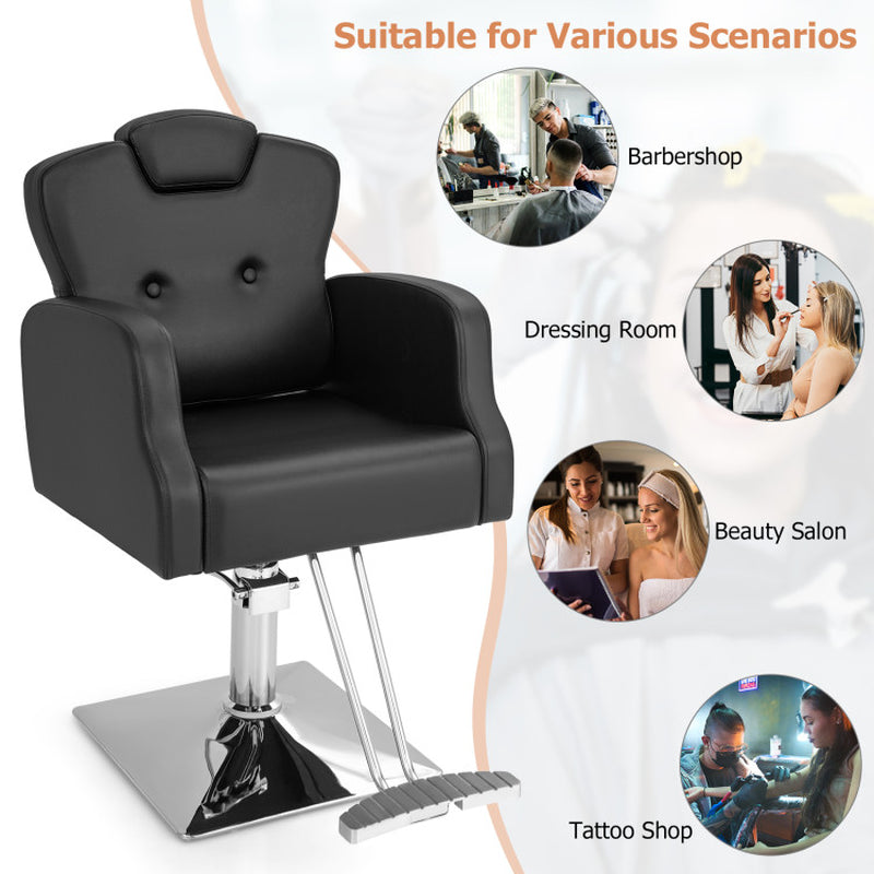 Professional Salon Chair with Full 360-Degree Swivel Function in Black