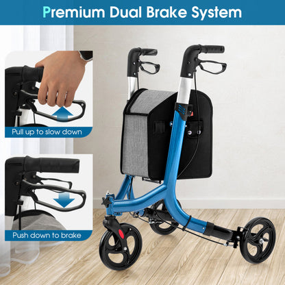 Blue 3-Wheel Rolling Walker with Adjustable Handle