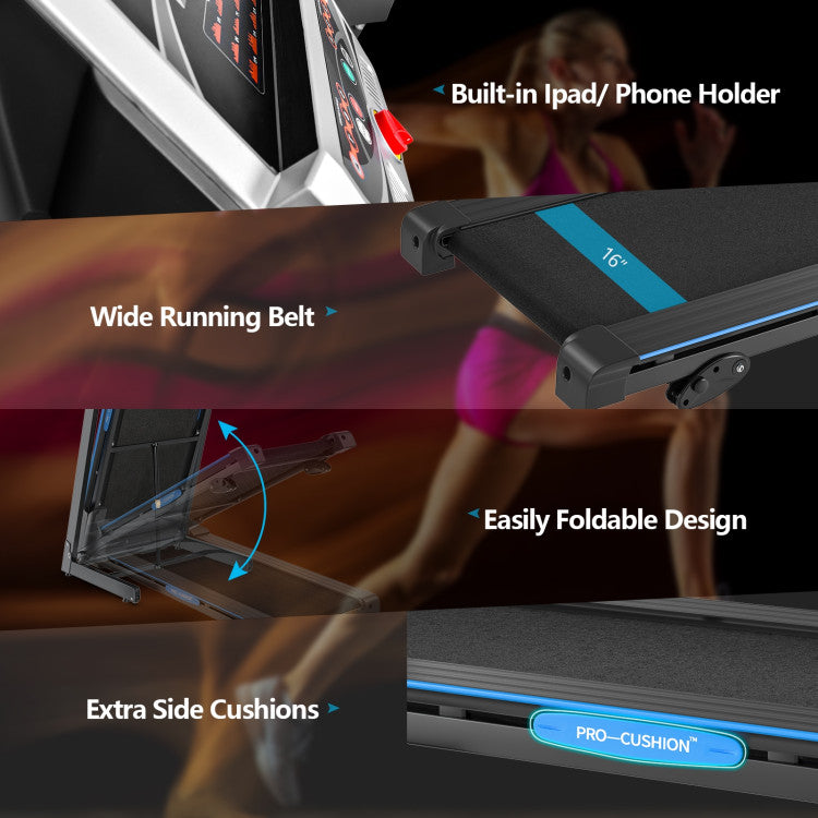 Foldable Electric Treadmill with 2.25 HP Motor and LCD Display