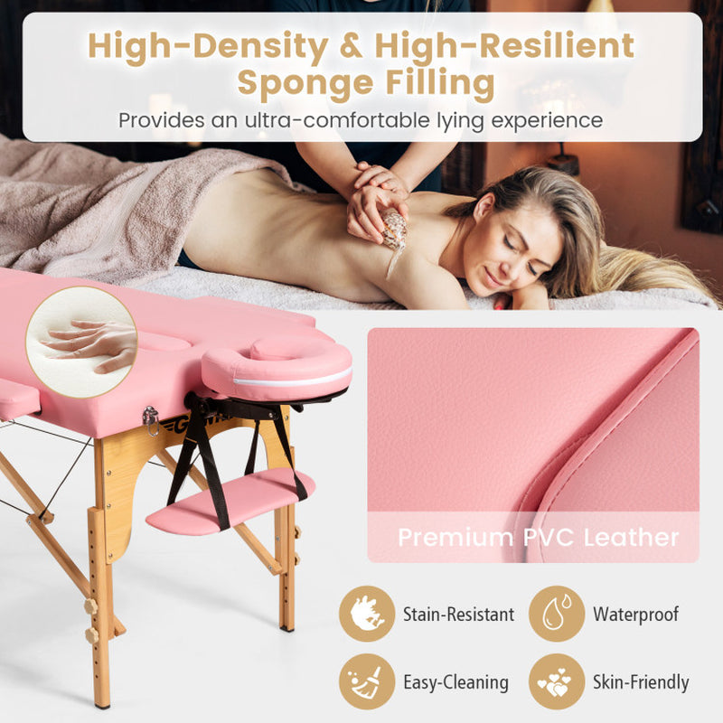 Pink Portable Facial Spa Bed with Adjustable Features and Carry Case