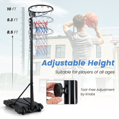 8.5 to 10 FT Adjustable Portable Basketball Hoop Stand with Fillable Base and 2 Wheels