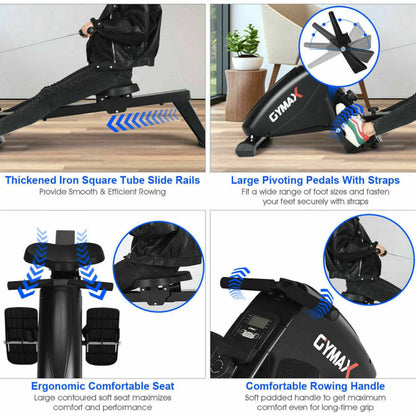 Foldable Magnetic Quiet Operated Fitness Rowing Machine with 10 Level Adjustable Resistance