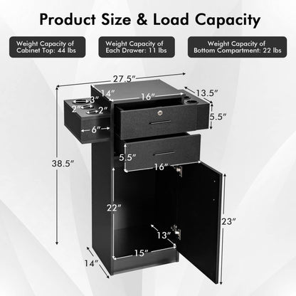 Black Salon Station Storage Cabinet with Six Hair Dryer Holders for Hair Stylists