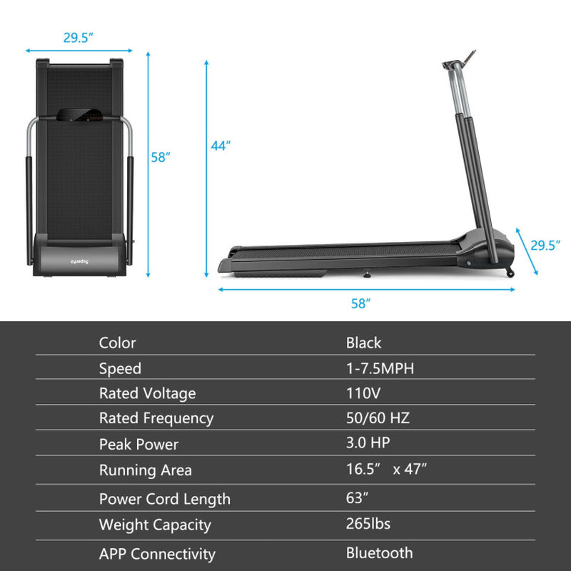 Compact Folding Treadmill with Touch Screen APP Control-Black