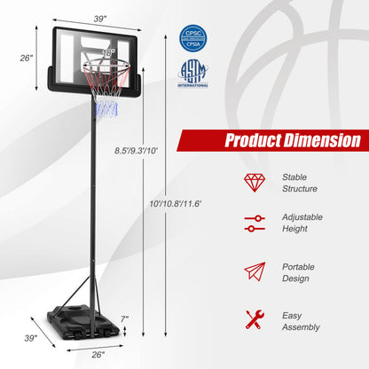 Height Adjustable Portable Shatterproof Backboard Basketball Hoop with 2 Nets