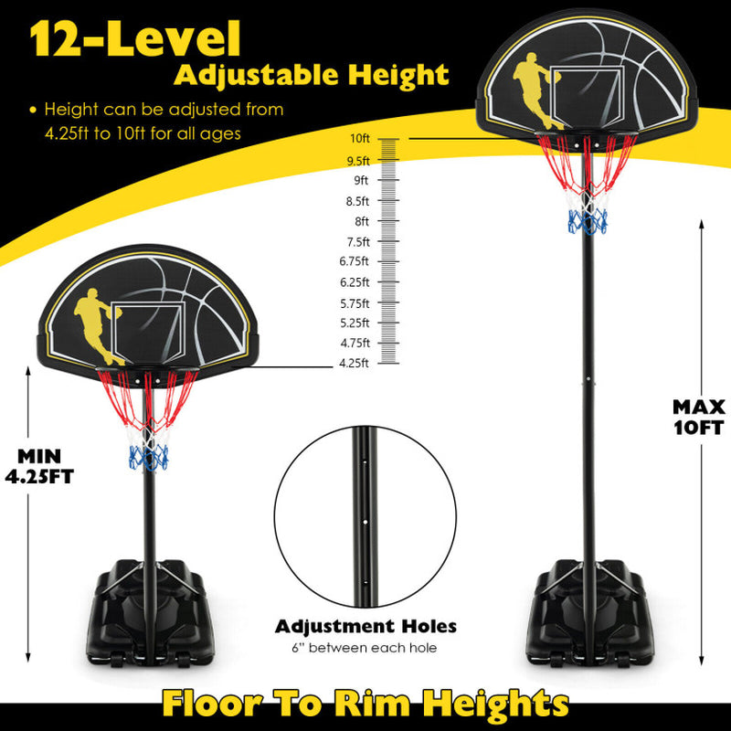 4.25-10 Feet Portable Adjustable Basketball Goal Hoop System