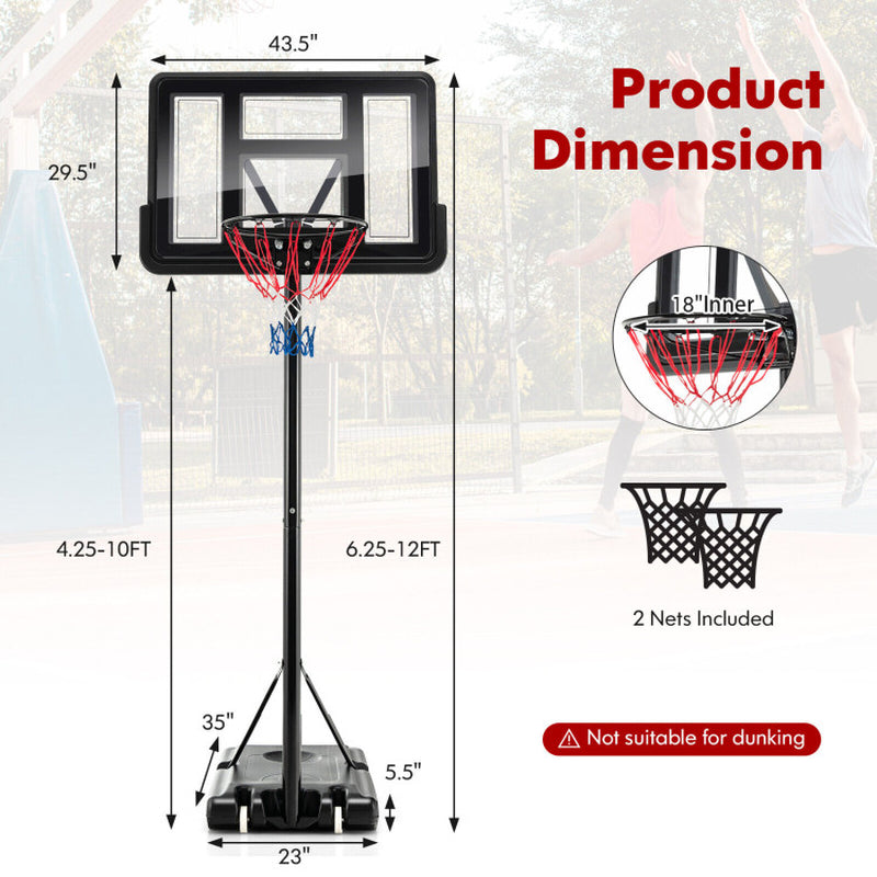 4.25-10 Feet Adjustable Basketball Hoop System with 44 Inch Backboard