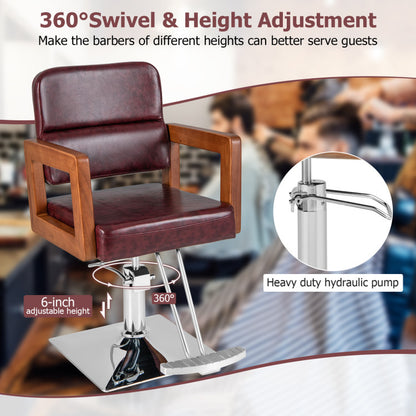 Red Hydraulic Salon Chair with 360 Degree Swivel for Hair Stylists