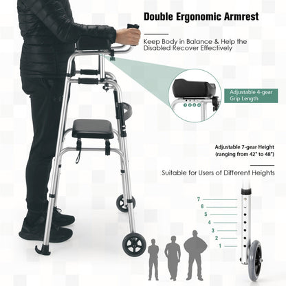 Rolling Walker with Adjustable Height, Seat, and Armrest Pad