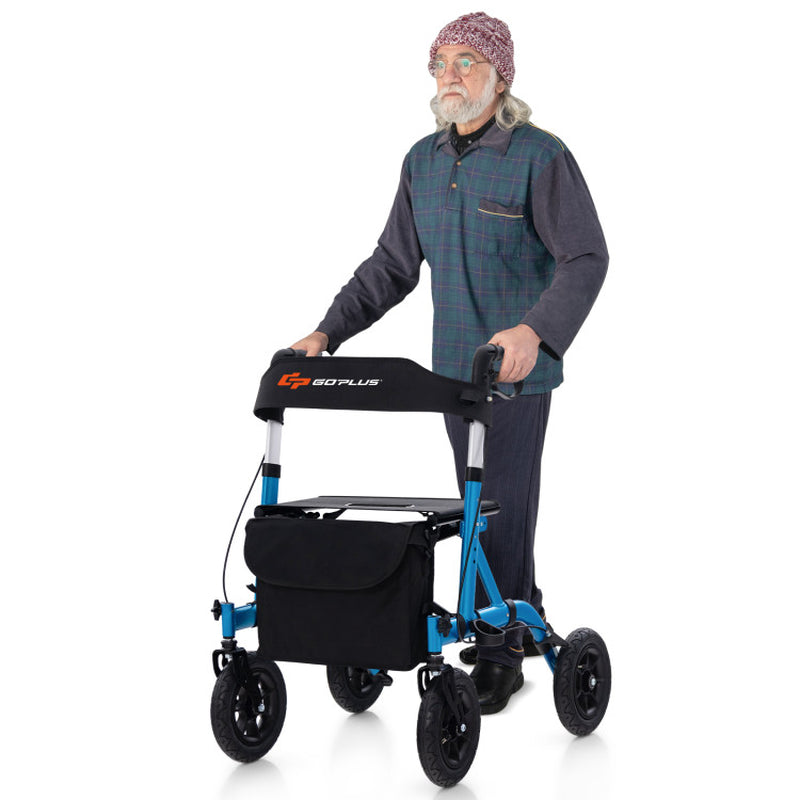 Blue Height Adjustable Foldable Rolling Walker with Seat for Seniors