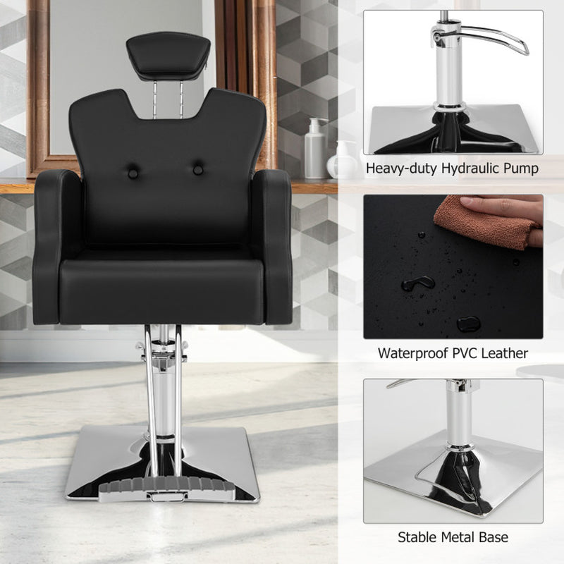 Professional Salon Chair with Full 360-Degree Swivel Function in Black