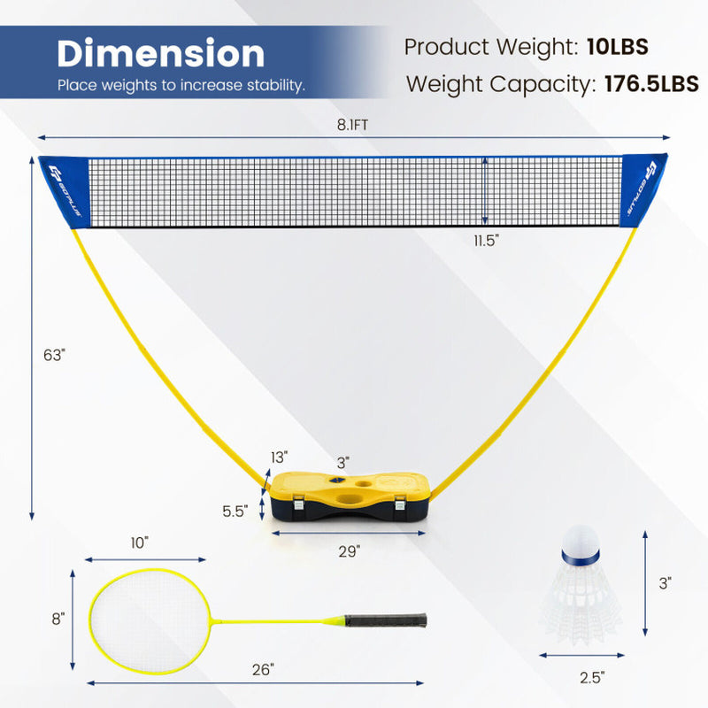 Portable Badminton Set Outdoor Sport Game Set with 2 Shuttlecocks