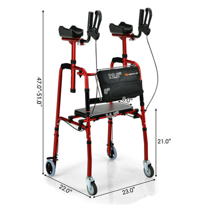 Silver Folding Rollator Walker with Brakes, Flip-Up Seat, and Bag - Multifunctional