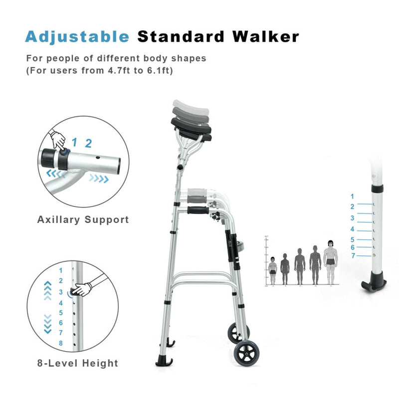 Collapsible Rehabilitation Walker with 5-Inch Wheels