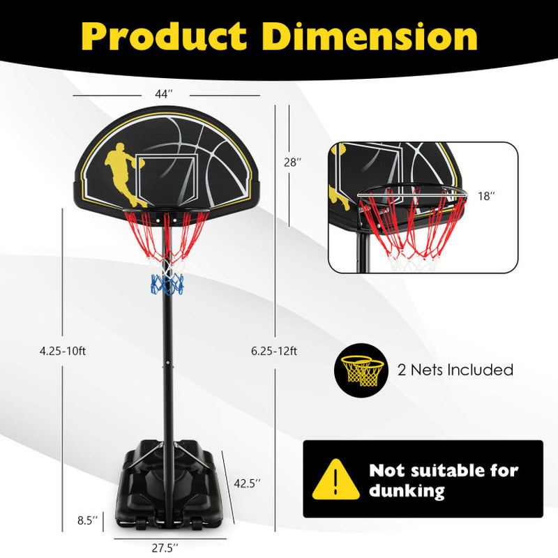 4.25-10 Feet Portable Adjustable Basketball Goal Hoop System