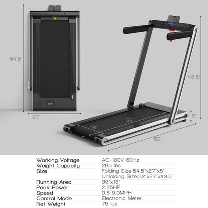 2-In-1 Folding Treadmill with Dual LED Display-Navy