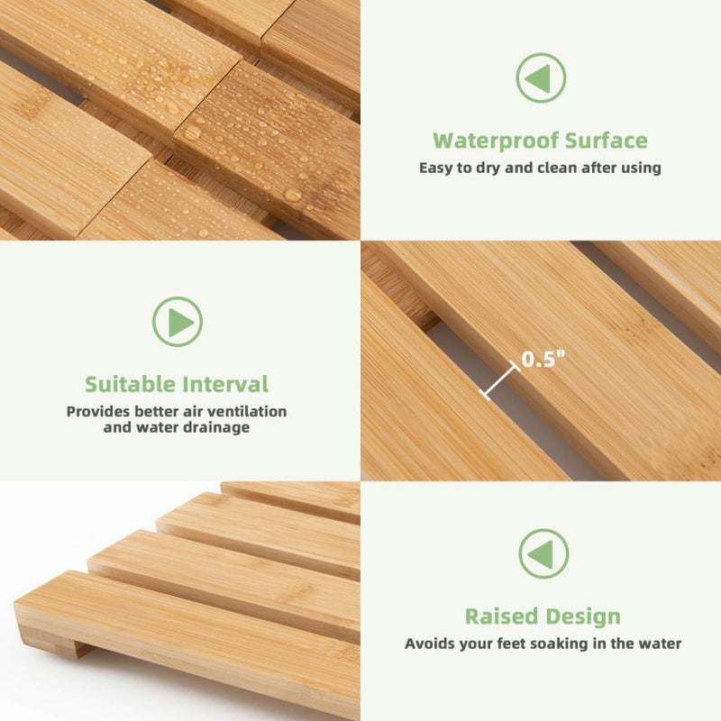 Natural Bamboo Bath Mat with Non-Slip Pads and Slatted Design