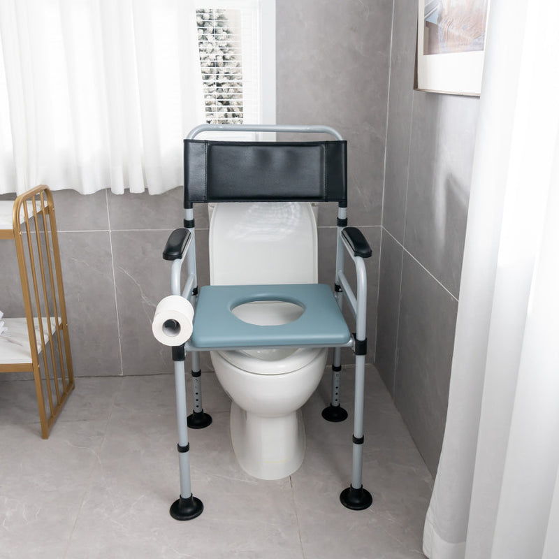 Multifunctional Folding Bedside Commode Chair with Removable Bucket and Towel Holder