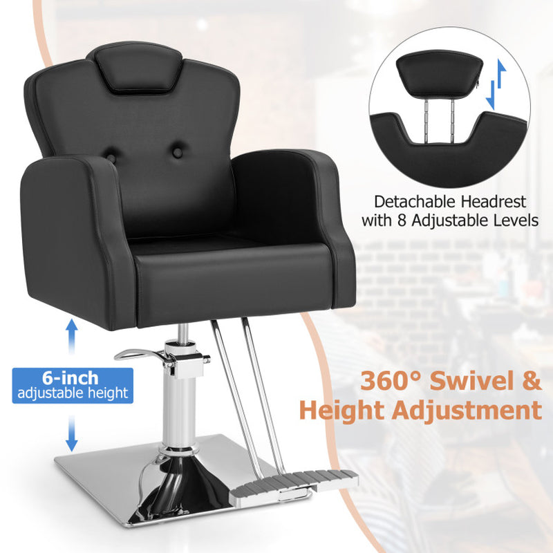 Professional Salon Chair with Full 360-Degree Swivel Function in Black