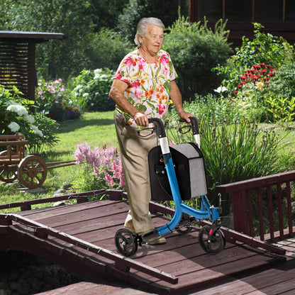 Adjustable Handle 3-Wheel Rolling Walker in Black