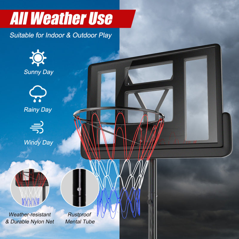 Height Adjustable Portable Shatterproof Backboard Basketball Hoop with 2 Nets