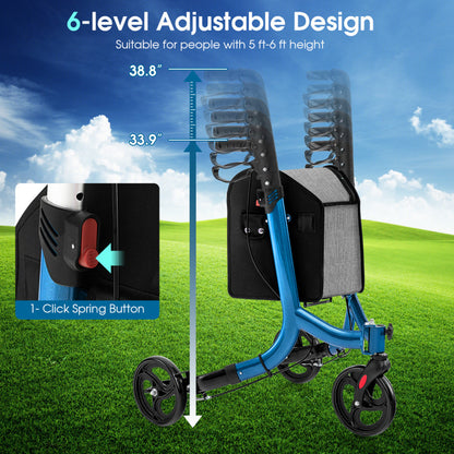 Blue 3-Wheel Rolling Walker with Adjustable Handle