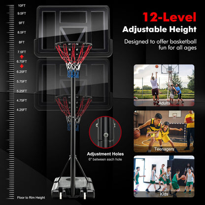 4.25-10 Feet Adjustable Basketball Hoop System with 44 Inch Backboard