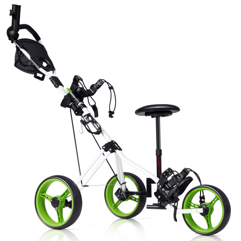 Foldable 3 Wheels Push Pull Golf Trolley with Scoreboard Bag-Navy