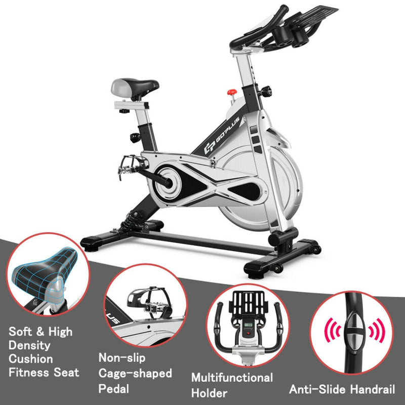 Stationary Silent Belt Adjustable Exercise Bike with Phone Holder and Electronic Display-Black