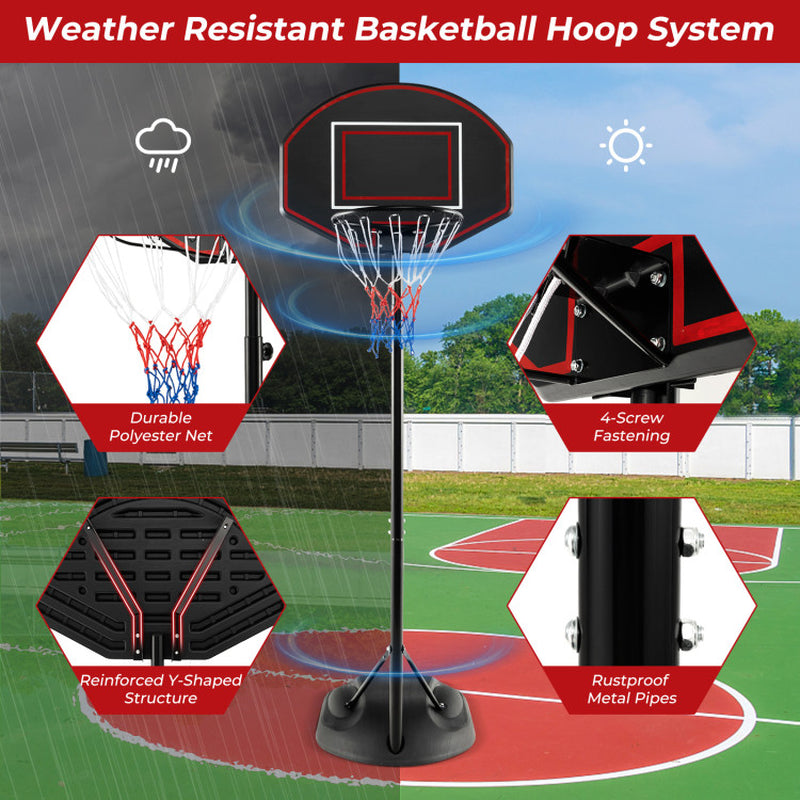 5.5 to 7.5 FT Adjustable Portable Basketball Hoop System with Anti-Rust Stand and Wheels