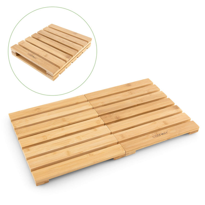 Natural Bamboo Bath Mat with Non-Slip Pads and Slatted Design