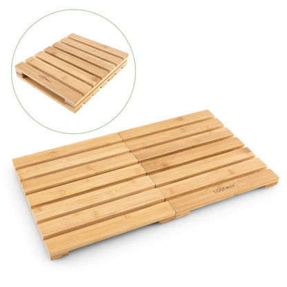 Natural Bamboo Bath Mat with Non-Slip Pads and Slatted Design