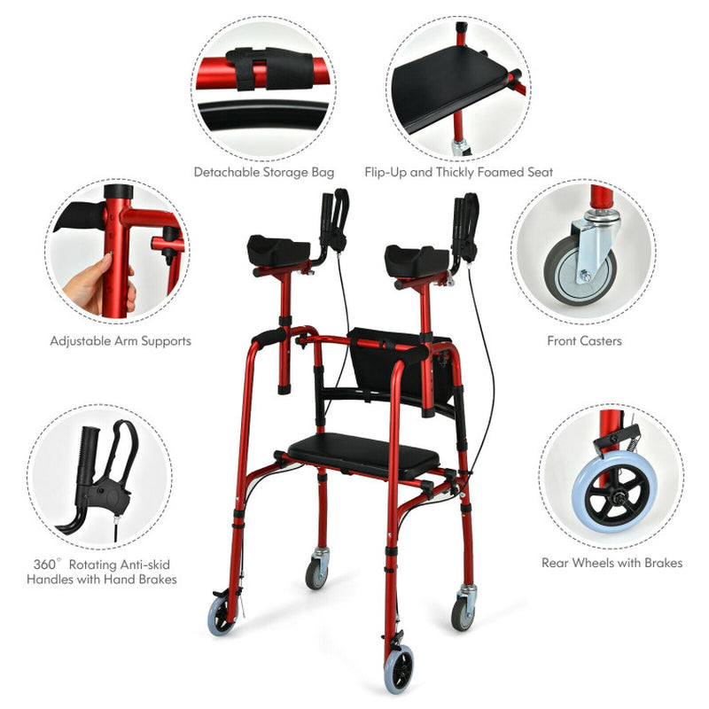 Silver Folding Rollator Walker with Brakes, Flip-Up Seat, and Bag - Multifunctional