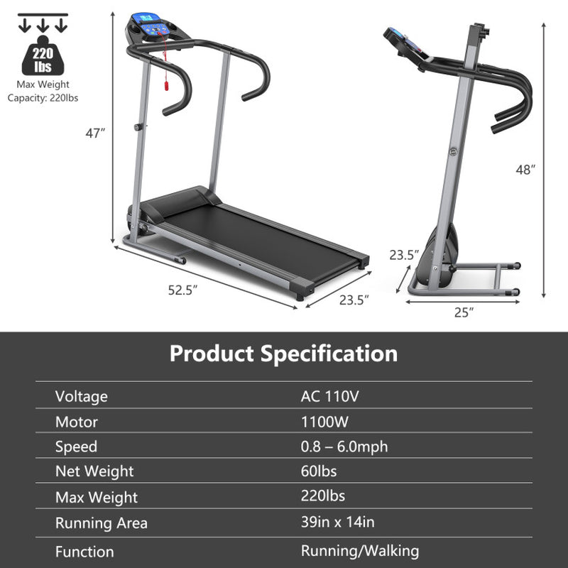 Electric Foldable Treadmill with LCD Display and Heart Rate Sensor