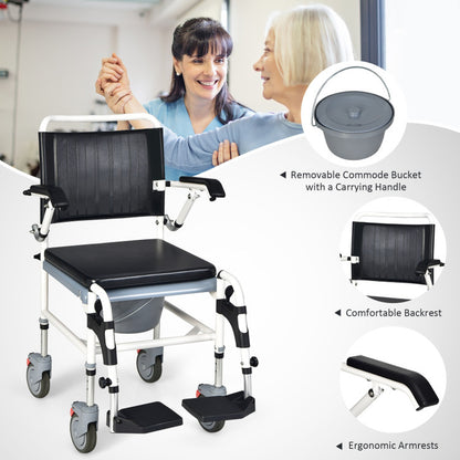 4-In-1 Bedside Commode Wheelchair with Detachable Bucket