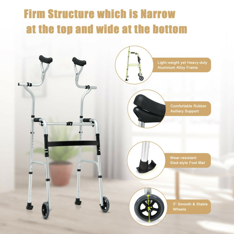 Collapsible Rehabilitation Walker with 5-Inch Wheels