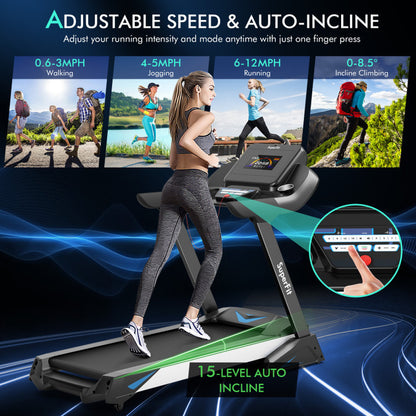 4.75 HP Treadmill with APP and Auto Incline for Home and Apartment-Black