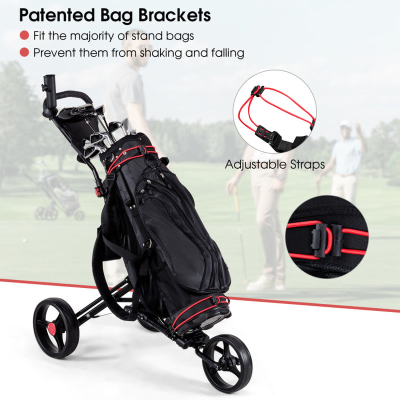 Foldable 3 Wheel Golf Pull Push Cart Trolley