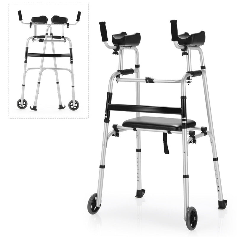 Rolling Walker with Adjustable Height, Seat, and Armrest Pad