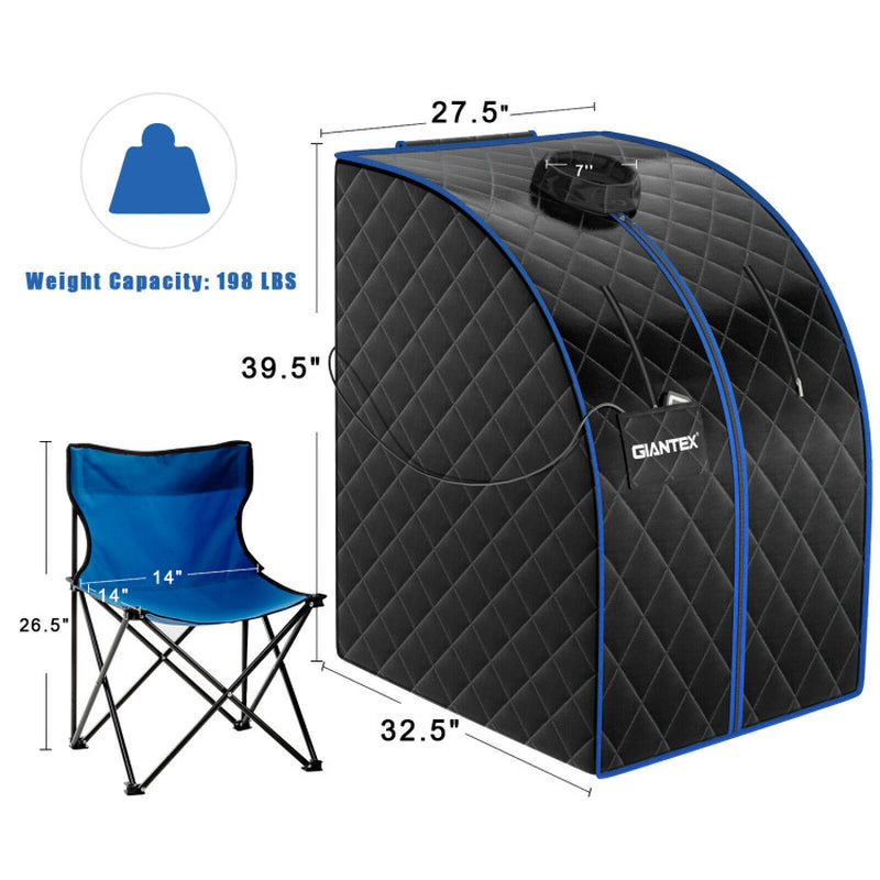 Portable Far Infrared Sauna with Heating Foot Pad and Chair in Black