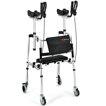 Silver Folding Rollator Walker with Brakes, Flip-Up Seat, and Bag - Multifunctional