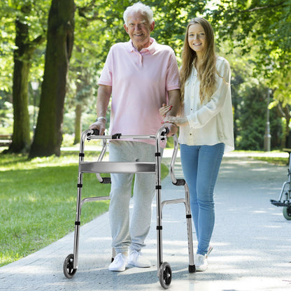 Blue Aluminum Heavy-Duty Folding Stand-Assist Walker with Wheels